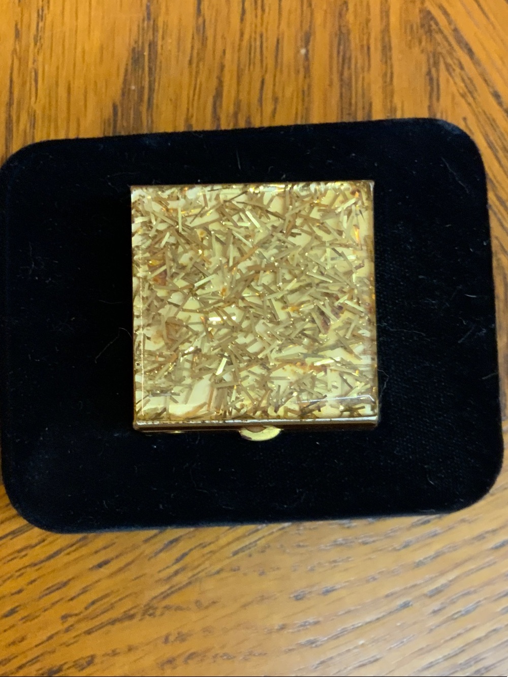 Gold Glitter Compact Mirror Card Holder - Women's Accessory
